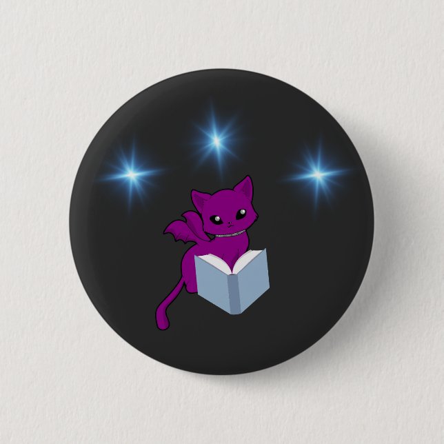 Gargoyle Cat/ Winged Cat Reading  Button (Front)