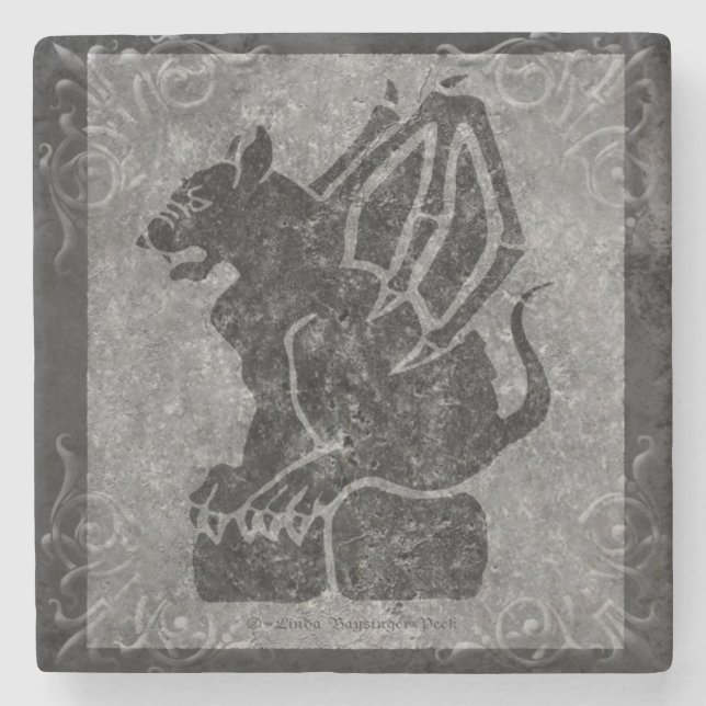 Gargoyle Gray Stone Scrolls Coaster (Front)
