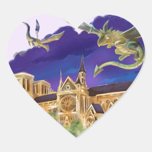 Gargoyle Notre Dame - Paris Classic Heart Stickers (Front)