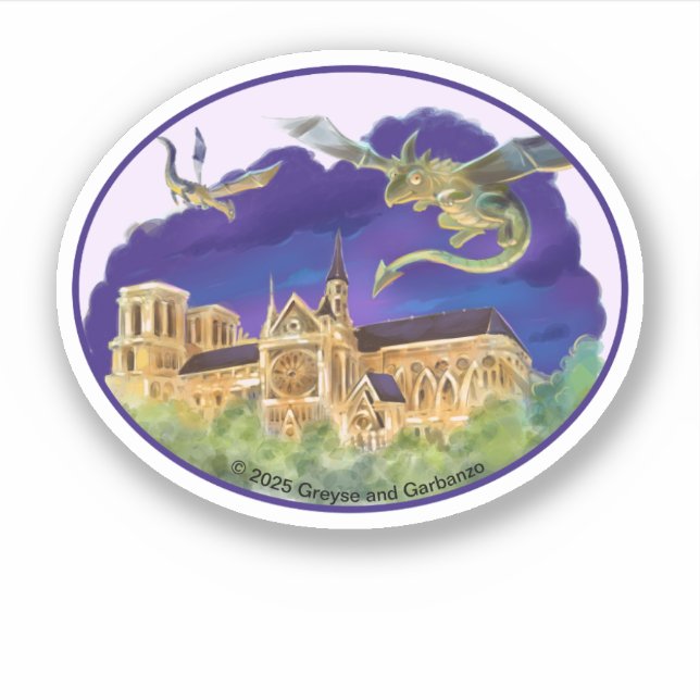 Gargoyle Notre Dame - Paris Oval Vinyl Sticker (Front)