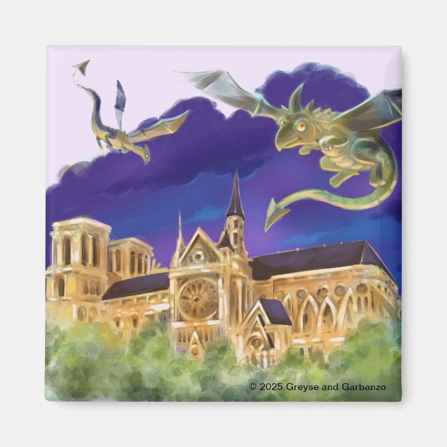 Gargoyle Notre Dame - Paris Square Magnet 2" (Front)