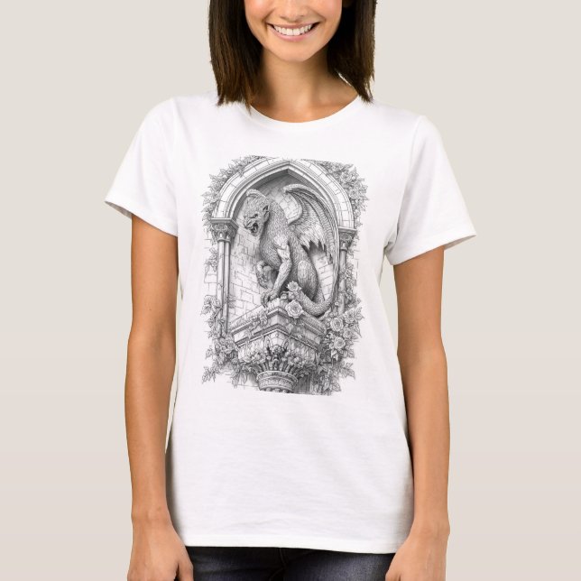 Gargoyle on Gothic Balcony Coloring Page Design T-Shirt (Front)