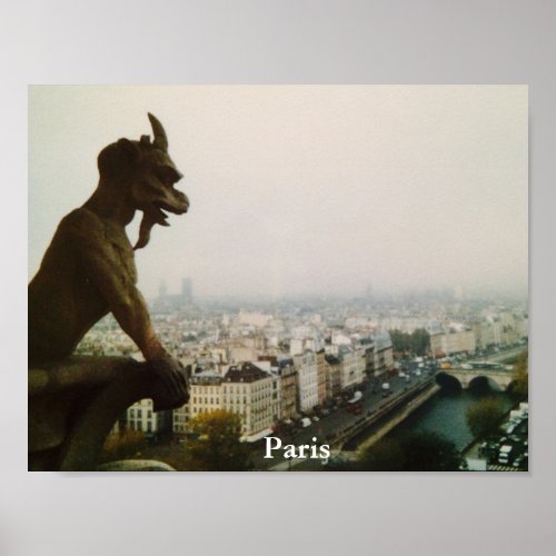 Gargoyle Over The City Paris Poster