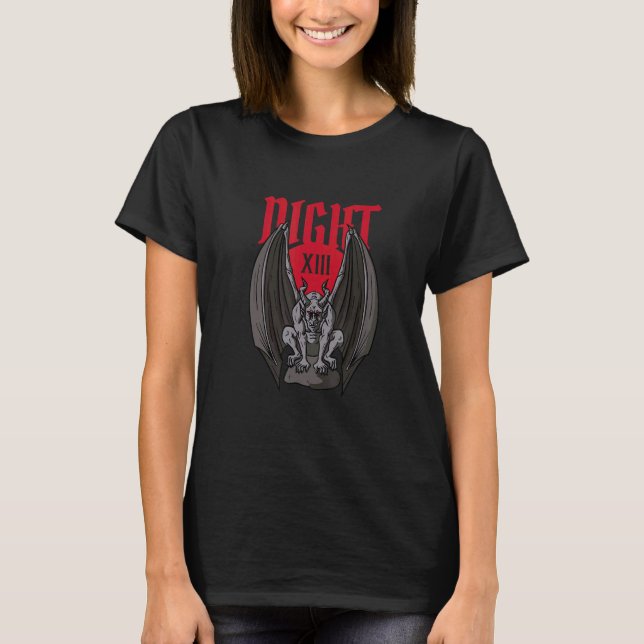 Gargoyle Scary Halloween Devil Demon Ghotic Figuri T-Shirt (Front)