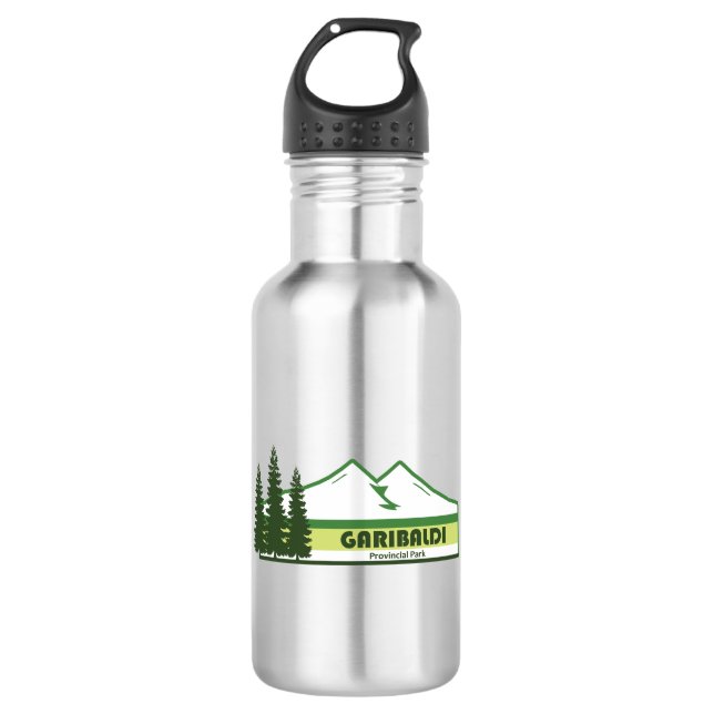 Garibaldi Provincial Park Green Stripes Stainless Steel Water Bottle (Front)