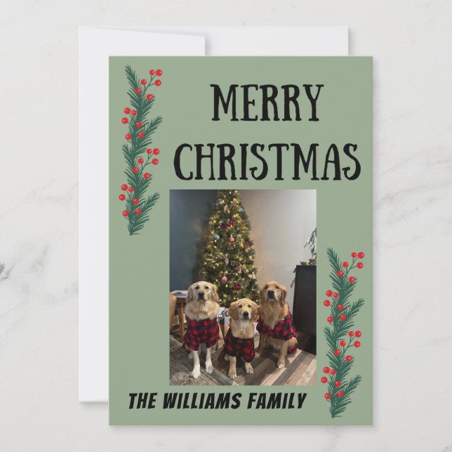 Garland and Berries Merry Christmas Card (Front)