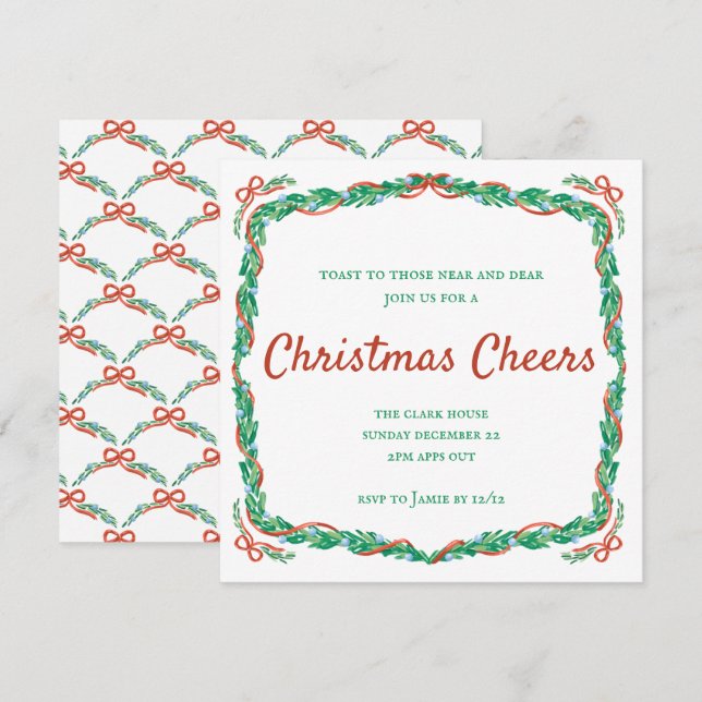 Garland and Bows Christmas Cheers Holiday Party Invitation (Front/Back)