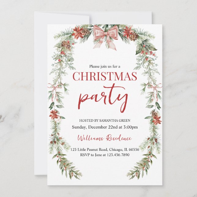 Garland Christmas Party Invitation (Front)