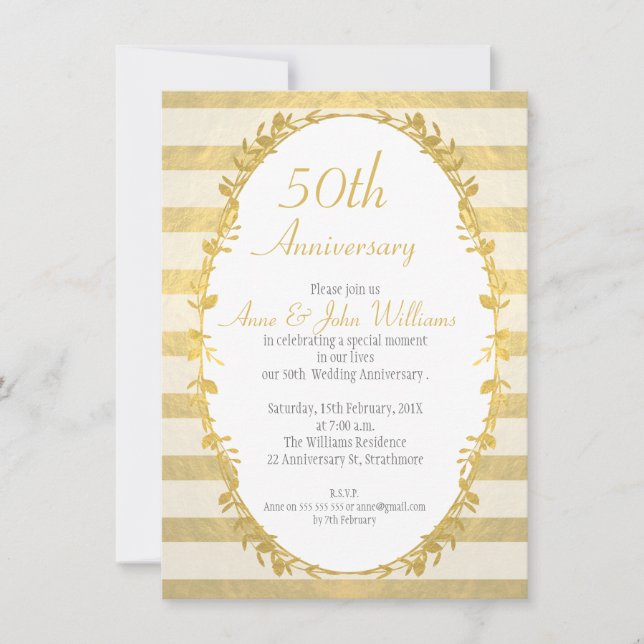 Garland Faux Gold 50th Anniversary Invitation (Front)