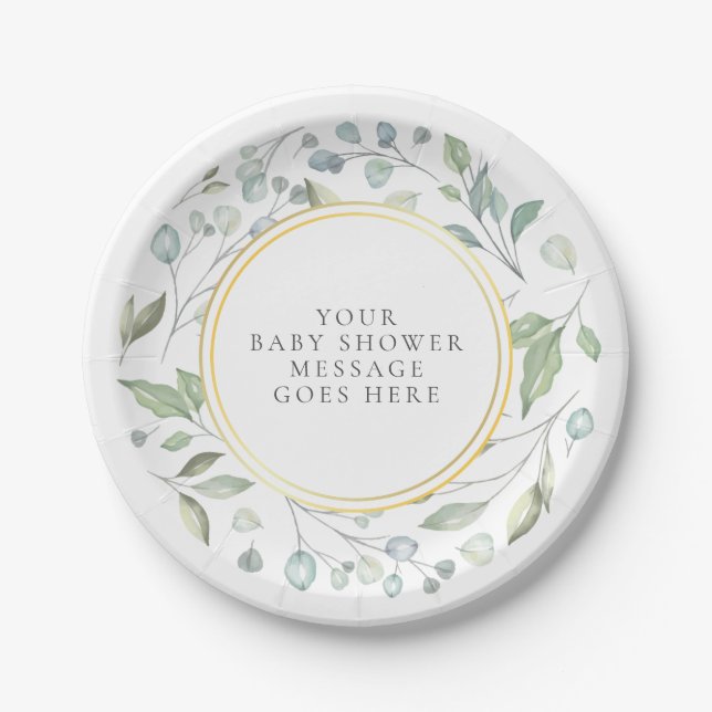  Garland Greenery Baby Shower Message Paper Plates (Front)