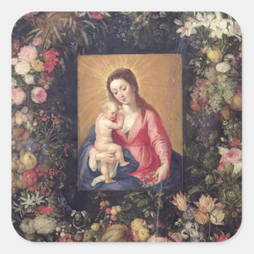 Garland of Fruit and Flowers with Virgin and Child Square Sticker