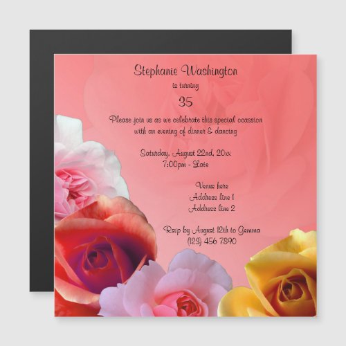 Garland Of Roses 35th Birthday Party Magnetic Invitation