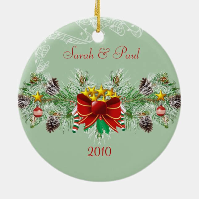 Garland & Pinecones Christmas Photo Ornament (Back)