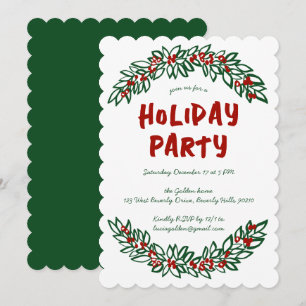 Garland Wreath Holiday Christmas Party CUSTOM  Invitation