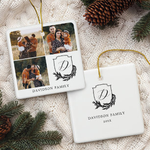 Garland Wreath Monogram Family Photo Gallery Black Ceramic Ornament