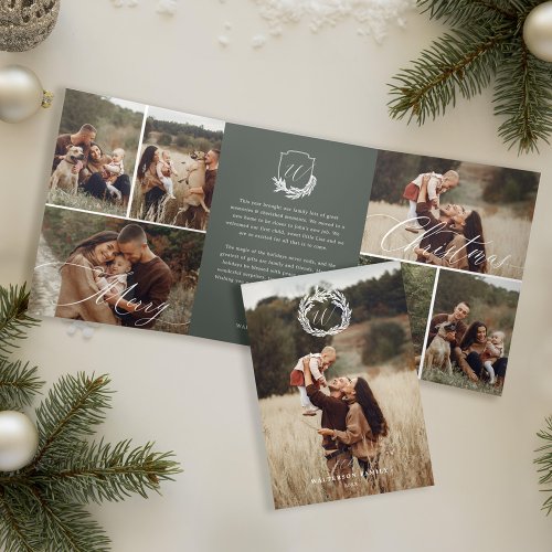 Garland Wreath Monogram Photo Gallery Christmas Tri_Fold Holiday Card