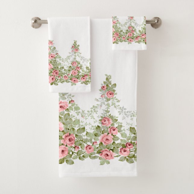 Garlands of Elegant Pink Victorian Roses Bath Towel Set (Insitu)