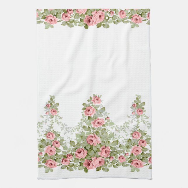 Garlands of Elegant Pink Victorian Roses Kitchen Towel (Vertical)