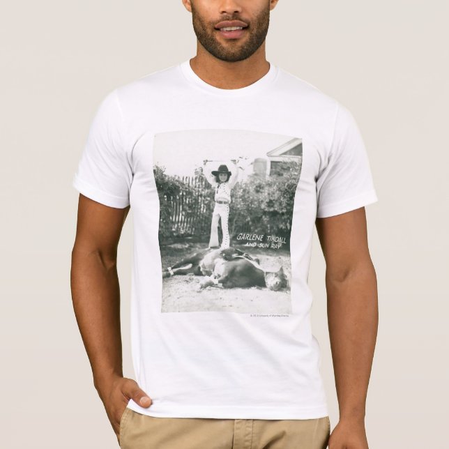 Garlene Tindall standing on a trick horse. T-Shirt (Front)
