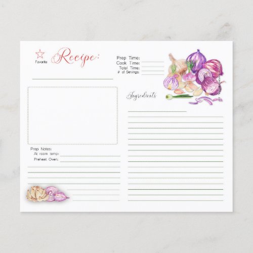 Garlic and Onion Recipe Card Sheet