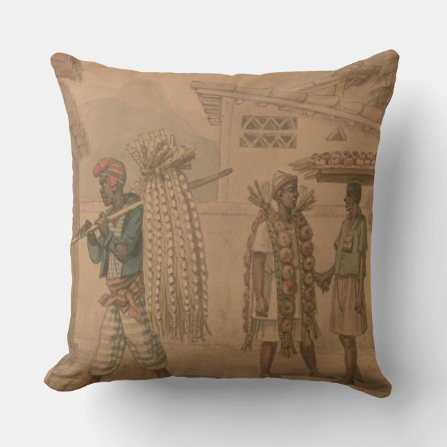 Garlic and Onion Sellers, 1826 (w/c on paper) Throw Pillow (Front)