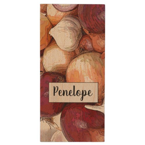 Garlic and Onions Pattern Recipes with Your Name Wood Flash Drive