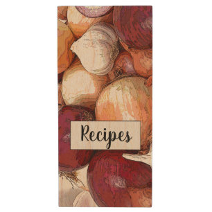 Garlic and Onions Pattern Recipes with Your Name Wood Flash Drive