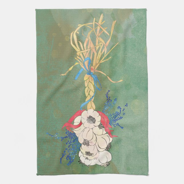 Garlic Braid Tea Towel (Vertical)