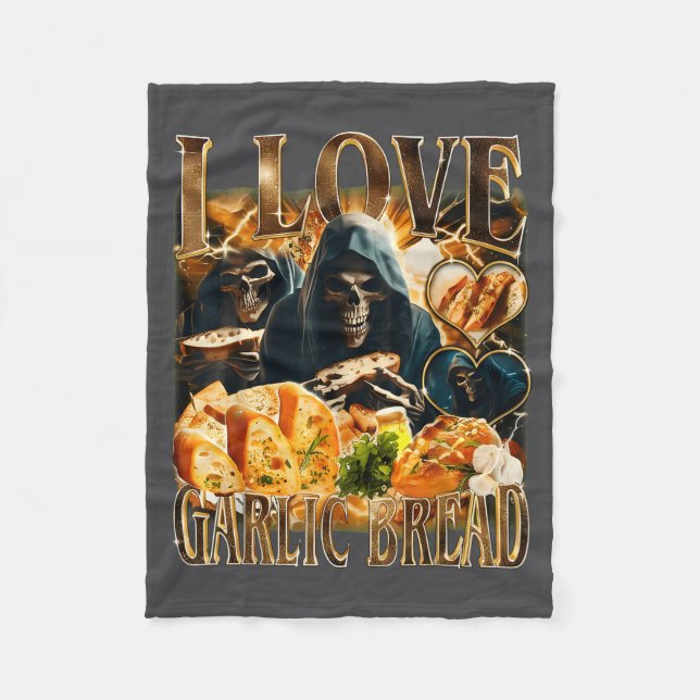 Garlic Bread Food Lover Funny Skeleton Meme Humor  Fleece Blanket (Front)