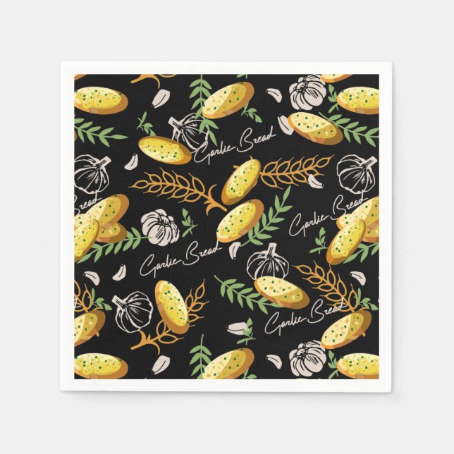 Garlic Bread Illustration Pattern V2 Napkins (Front)