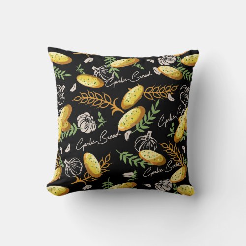 Garlic Bread Illustration Pattern V2 Throw Pillow