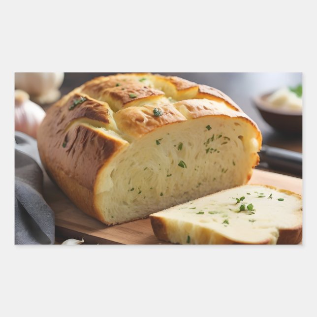 Garlic bread on butcher block rectangular sticker (Front)