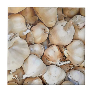 Garlic Bulbs Artistic Black Outline Art Ceramic Tile