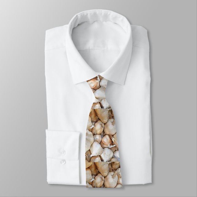 Garlic Bulbs Artistic Black Outline Art Neck Tie (Tied)