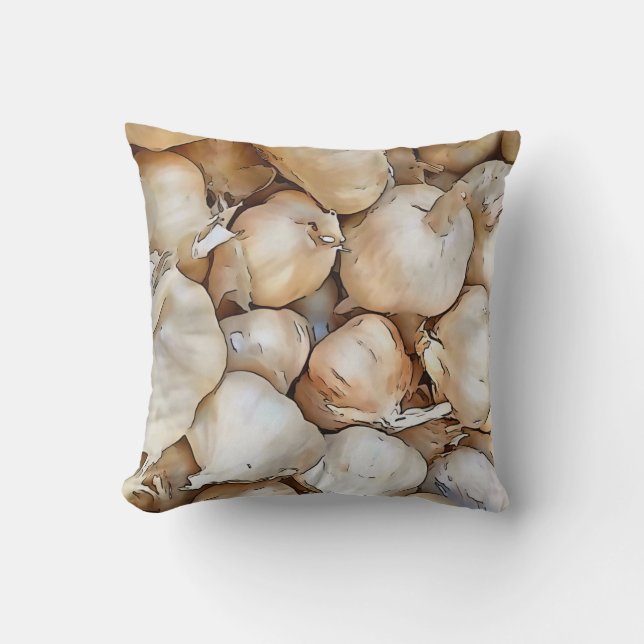 Garlic Bulbs Artistic Black Outline Art Throw Pillow (Front)