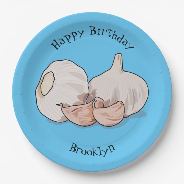 Garlic cartoon illustration paper plates (Front)