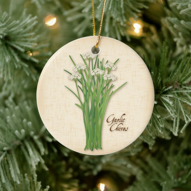 Garlic Chives Herb Ceramic Ornament (Tree)