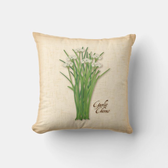 Garlic Chives Herb Throw Pillow (Front)
