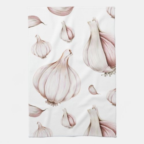 Garlic Clove Pattern  Simple White Kitchen Towel