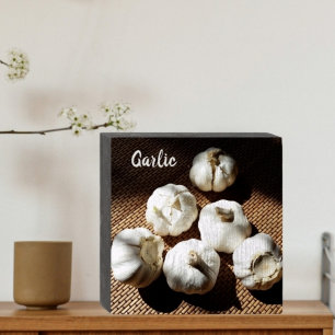 Garlic Cloves Rustic Culinary Kitchen Wooden Box Sign