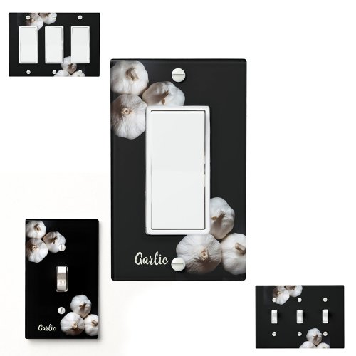 Garlic Cloves White on Black Photographic Kitchen Light Switch Cover