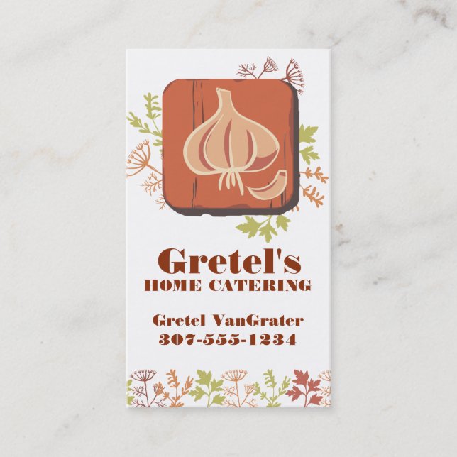 Garlic cutting board herbs chef cooking catering business card (Front)