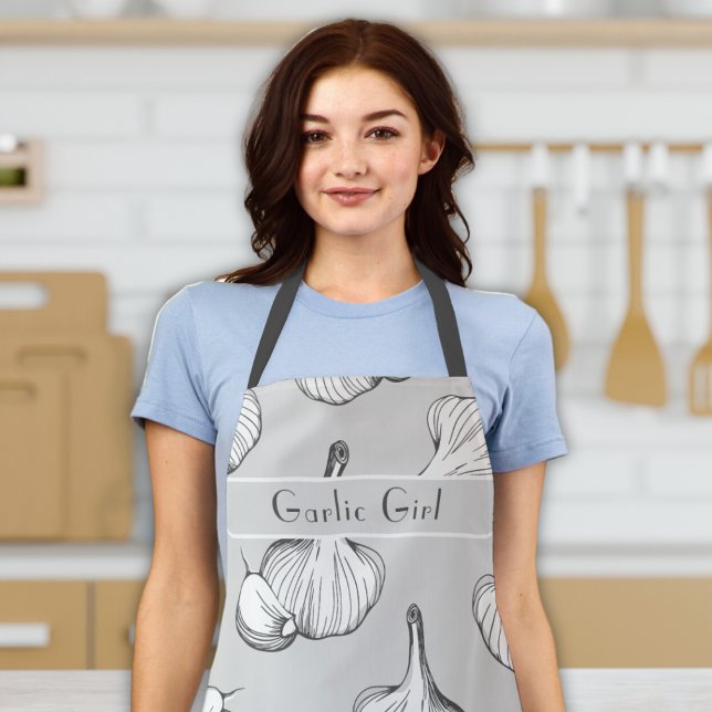 "Garlic Girl" Funny Cute Women's Baking & Cooking Apron ("garlic girl" customizable garlic grey apron funny gift for women men cooks bbq baker chef)