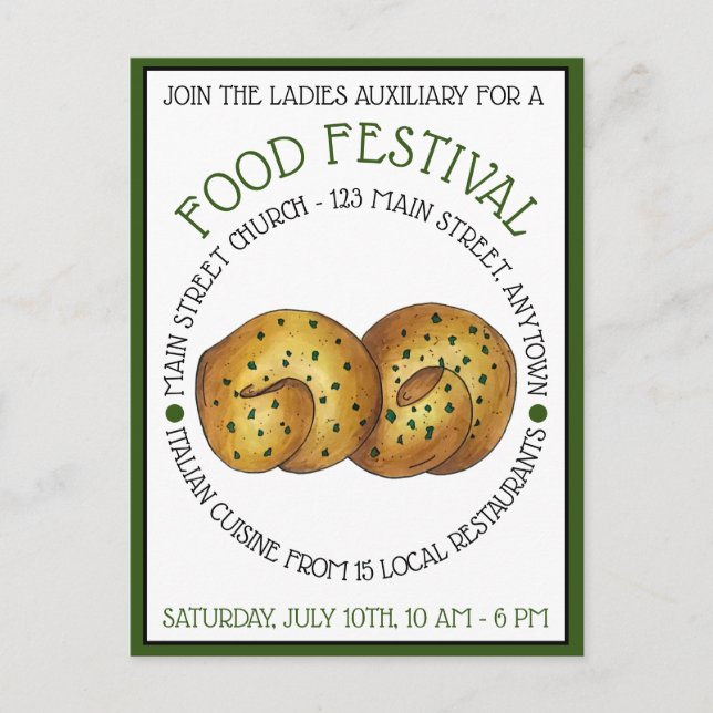 Garlic Knots Bread Roll Italian Food Festival Chef Invitation Postcard (Front)