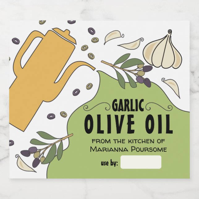 Garlic olive flavored olive oil home canning label (Single Label)