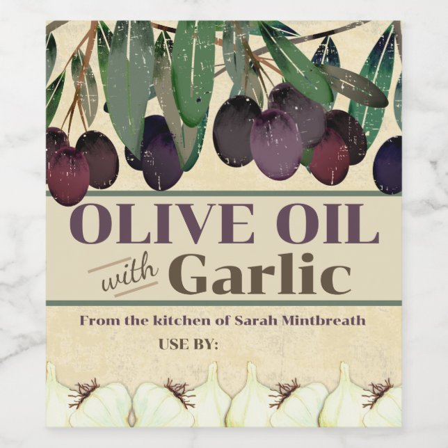 Garlic olive oil personalized home canning wine label (Single Label)