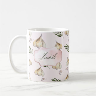 Garlic pattern, blush pink watercolor Name Coffee Mug