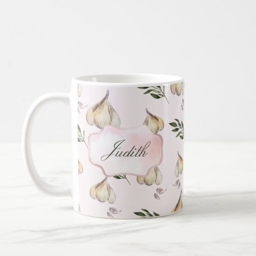 Garlic pattern blush pink watercolor Name Coffee Mug