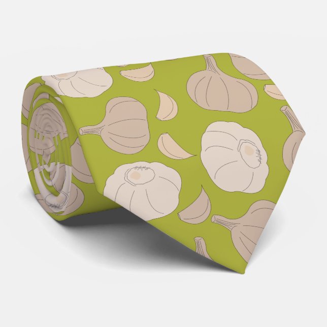 Garlic Pattern - Garlic Cloves & Bulb Neck Tie (Rolled)