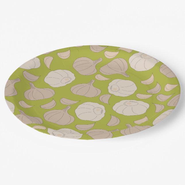 Garlic Pattern - Garlic Cloves & Bulb Paper Plates (Angled)